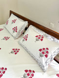 Pink Floral Handblock Procion Print King Size Bedsheet - Pure Cotton - 108 x 108 inches