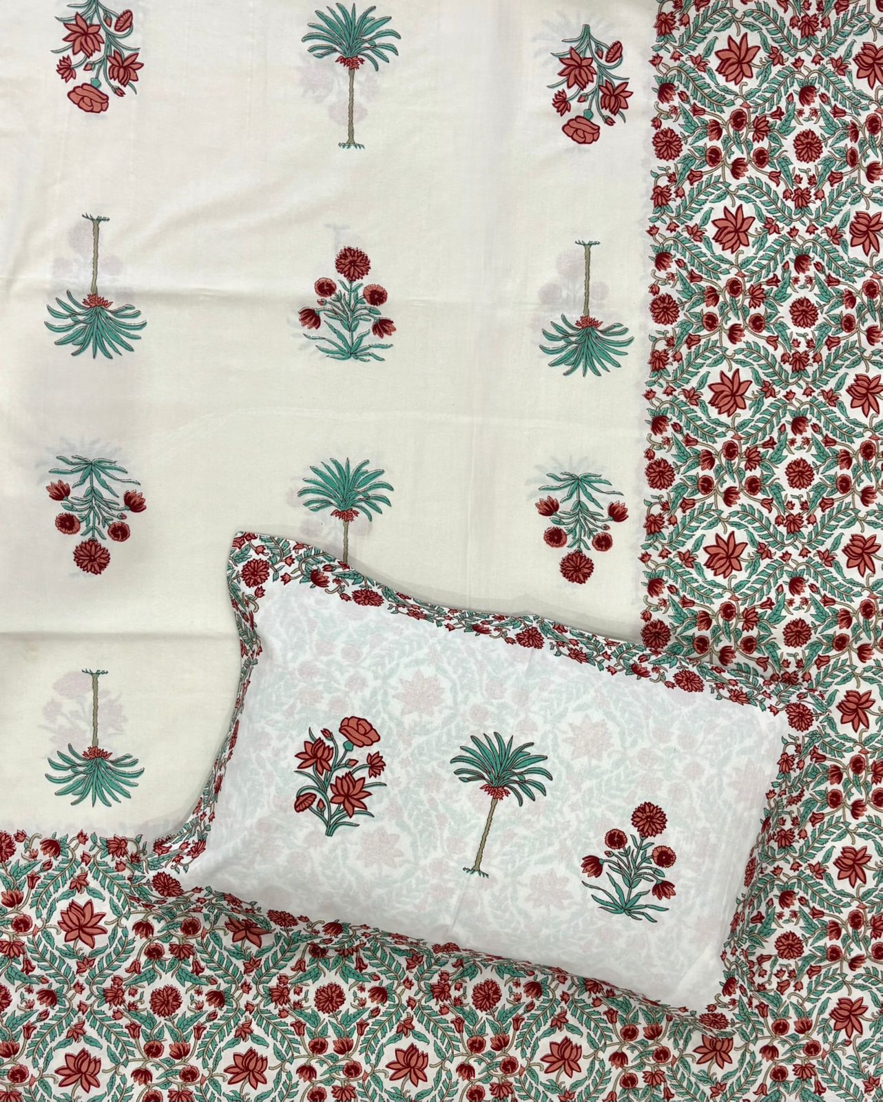 Maroon Meadow King Size Bedsheet - Jaipuri Pure Cotton (100 x 108 inches)