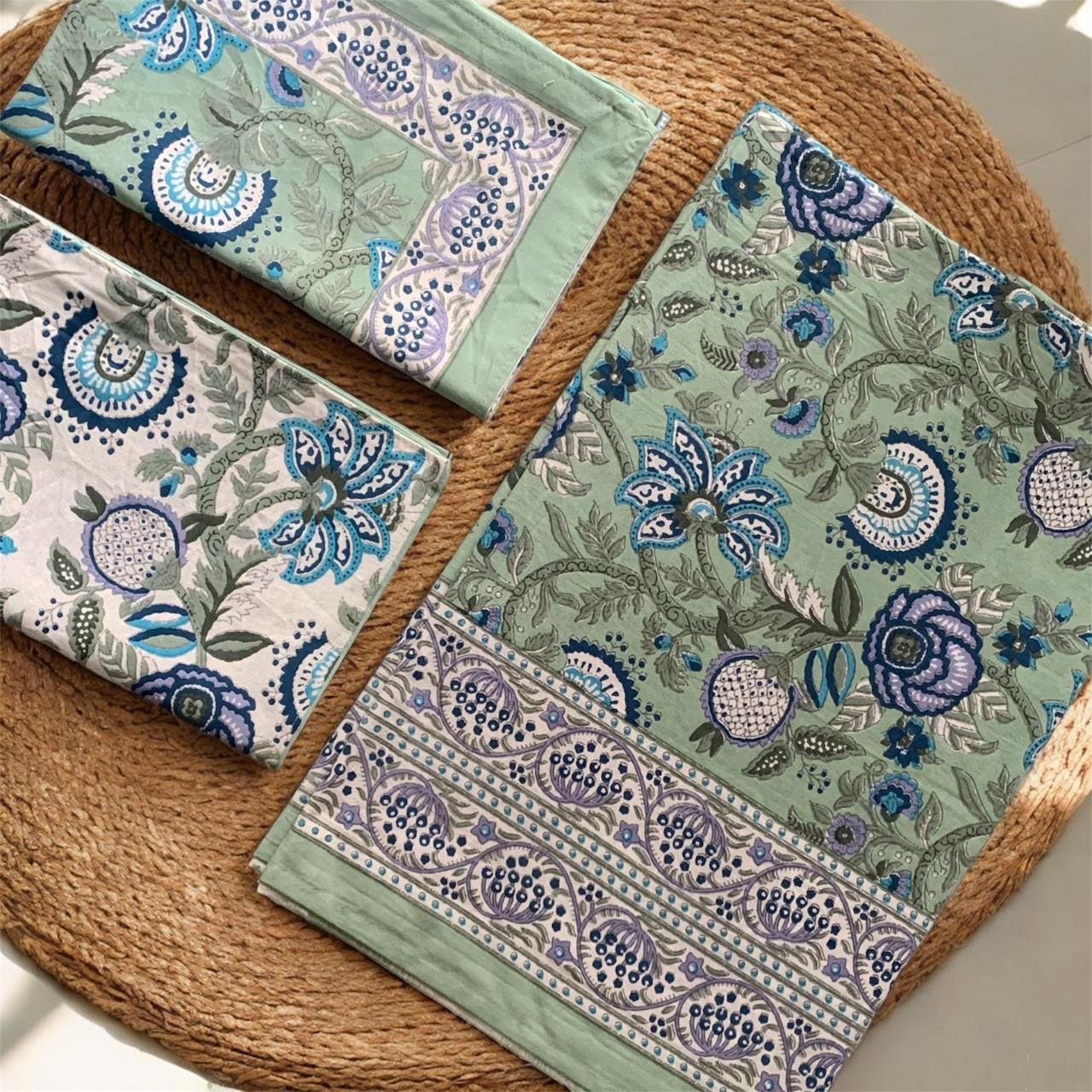 Sage Blossom Garden King Size Bedsheet (100 x 108) - Pure Cotton