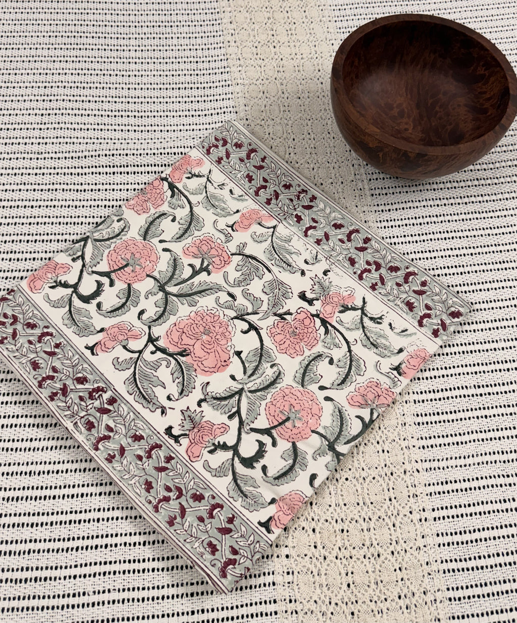 Blush Pink Floral Handblock Printed Table Runner - Pure Cotton (13 x 72 inches)