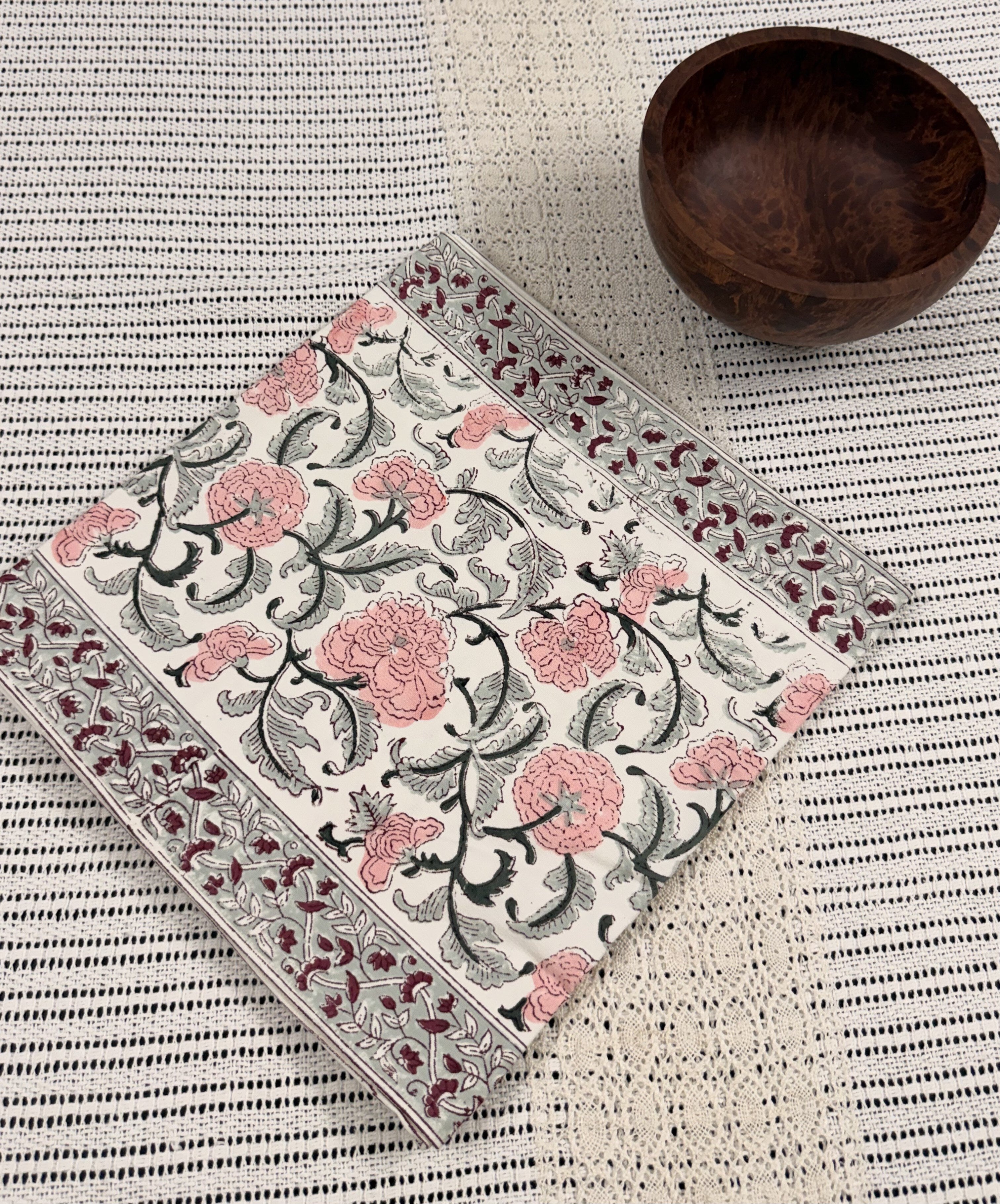Blush Pink Floral Handblock Printed Table Runner - Pure Cotton (13 x 72 inches)