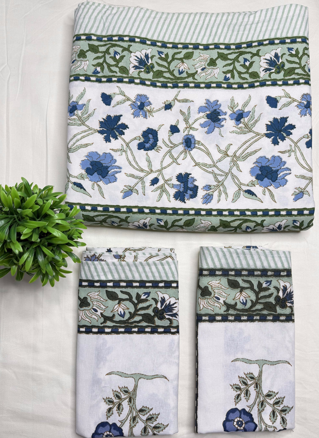 Blue Blossom Garden King Size Bedsheet (100 x 108) – Pure Cotton