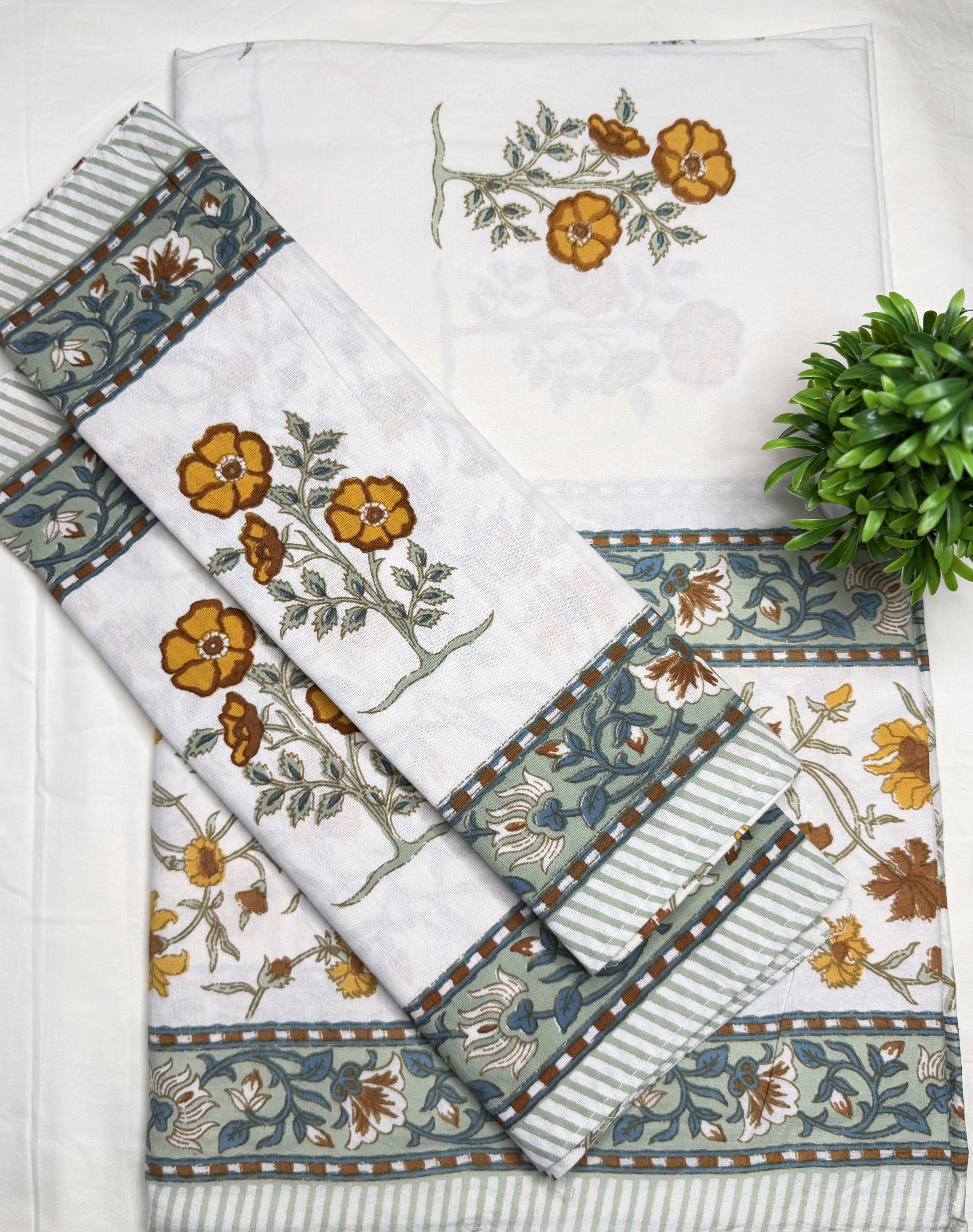 Mustard Blossom Garden King Size Bedsheet (100 x 108) - Pure Cotton