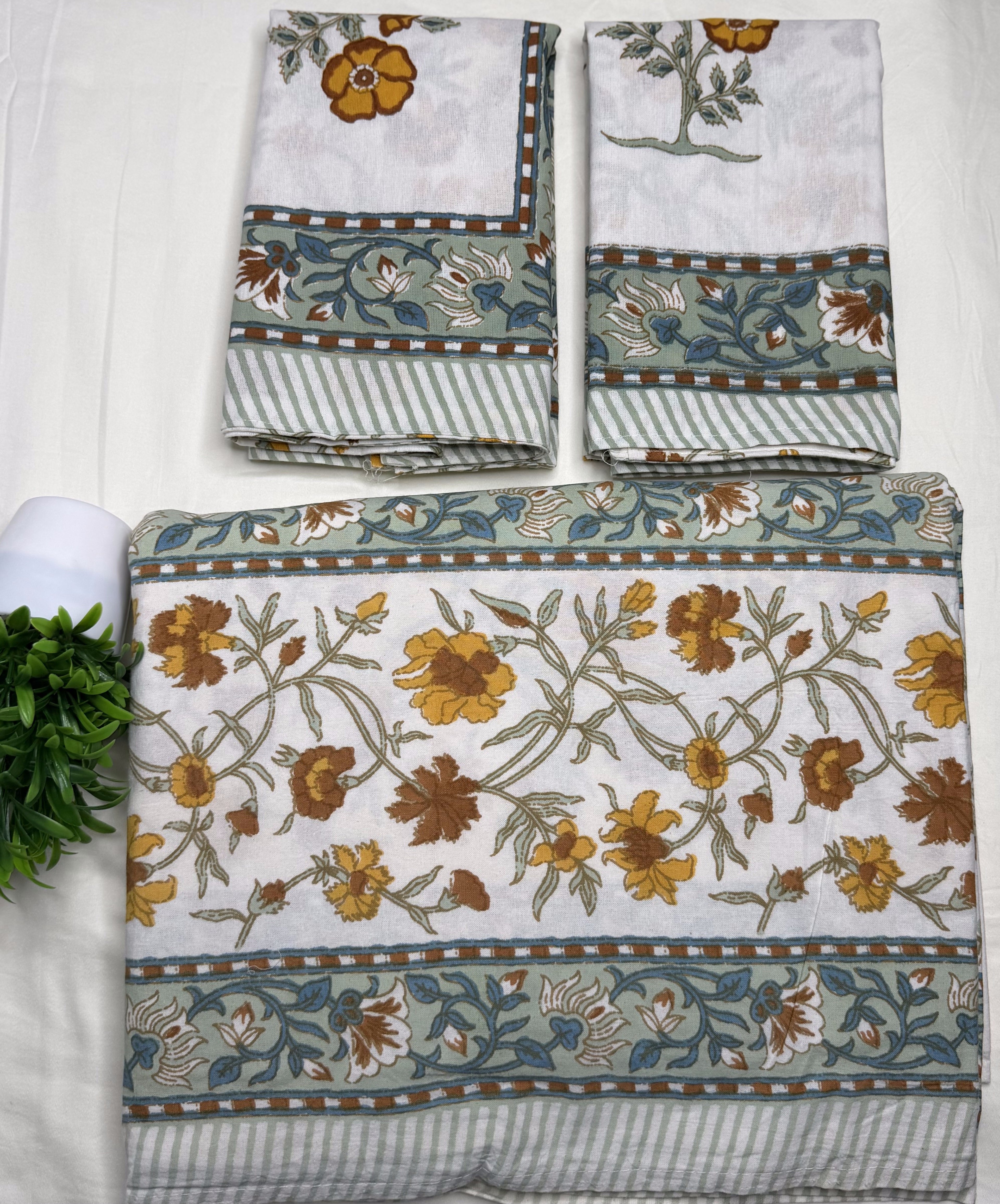 Mustard Blossom Garden King Size Bedsheet (100 x 108) - Pure Cotton