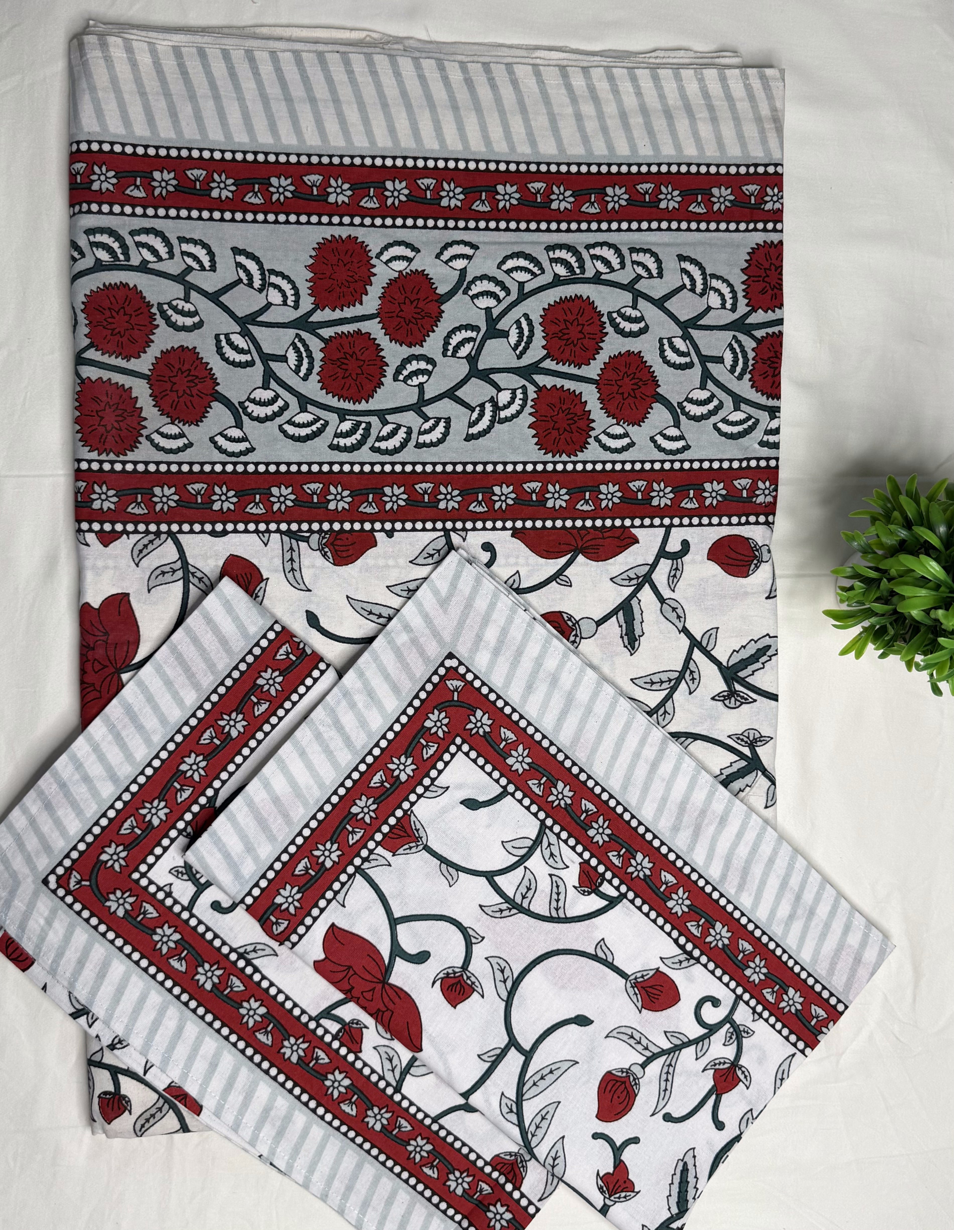 Crimson Vine Garden King Size Bedsheet (100 x 108) - Pure Cotton