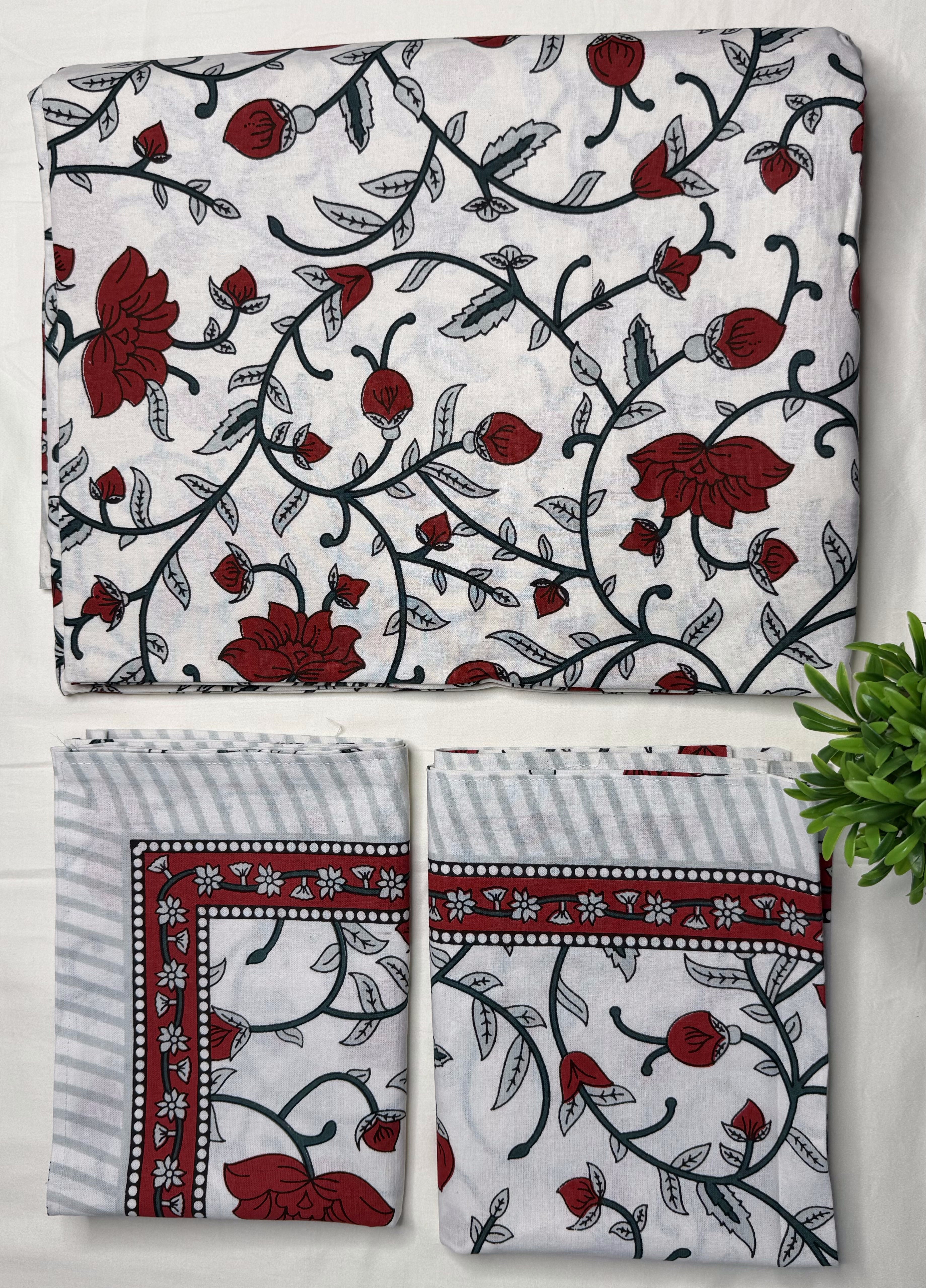 Crimson Vine Garden King Size Bedsheet (100 x 108) - Pure Cotton