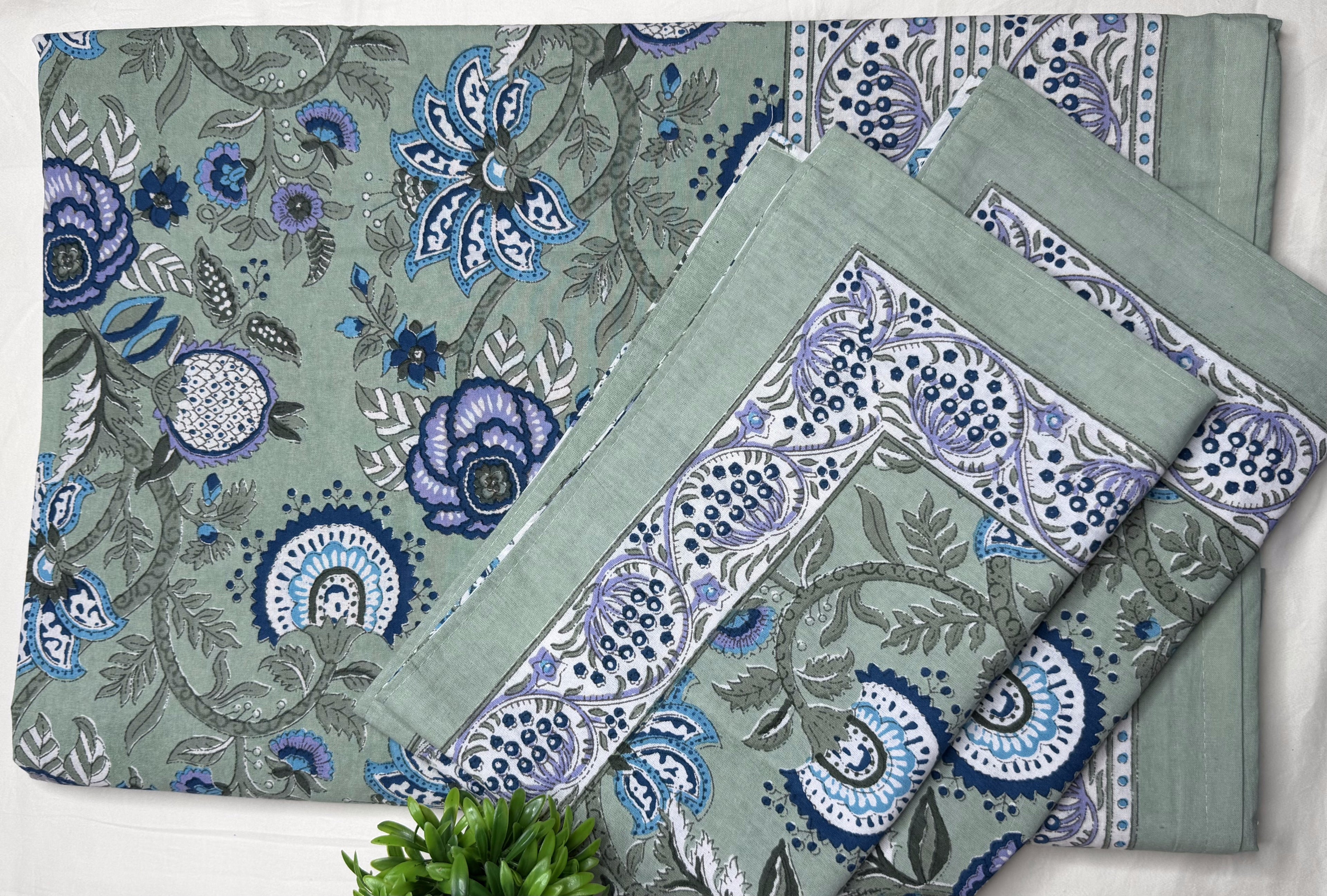 Sage Blossom Garden King Size Bedsheet (100 x 108) - Pure Cotton