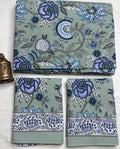 Sage Blossom Garden King Size Bedsheet (100 x 108) - Pure Cotton