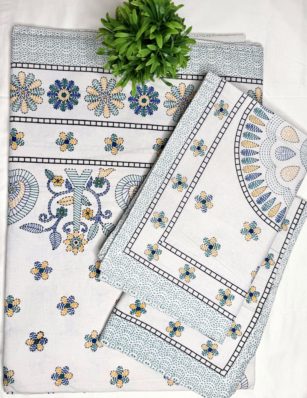 Teal Meadow Anokhi Style Queen Size Bedsheet (90 x 108) - Pure Cotton