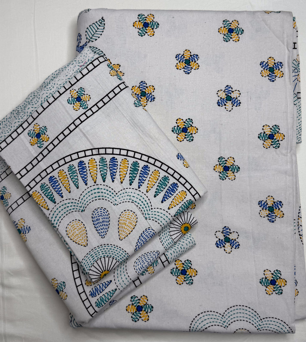 Teal Meadow Anokhi Style Queen Size Bedsheet (90 x 108) - Pure Cotton