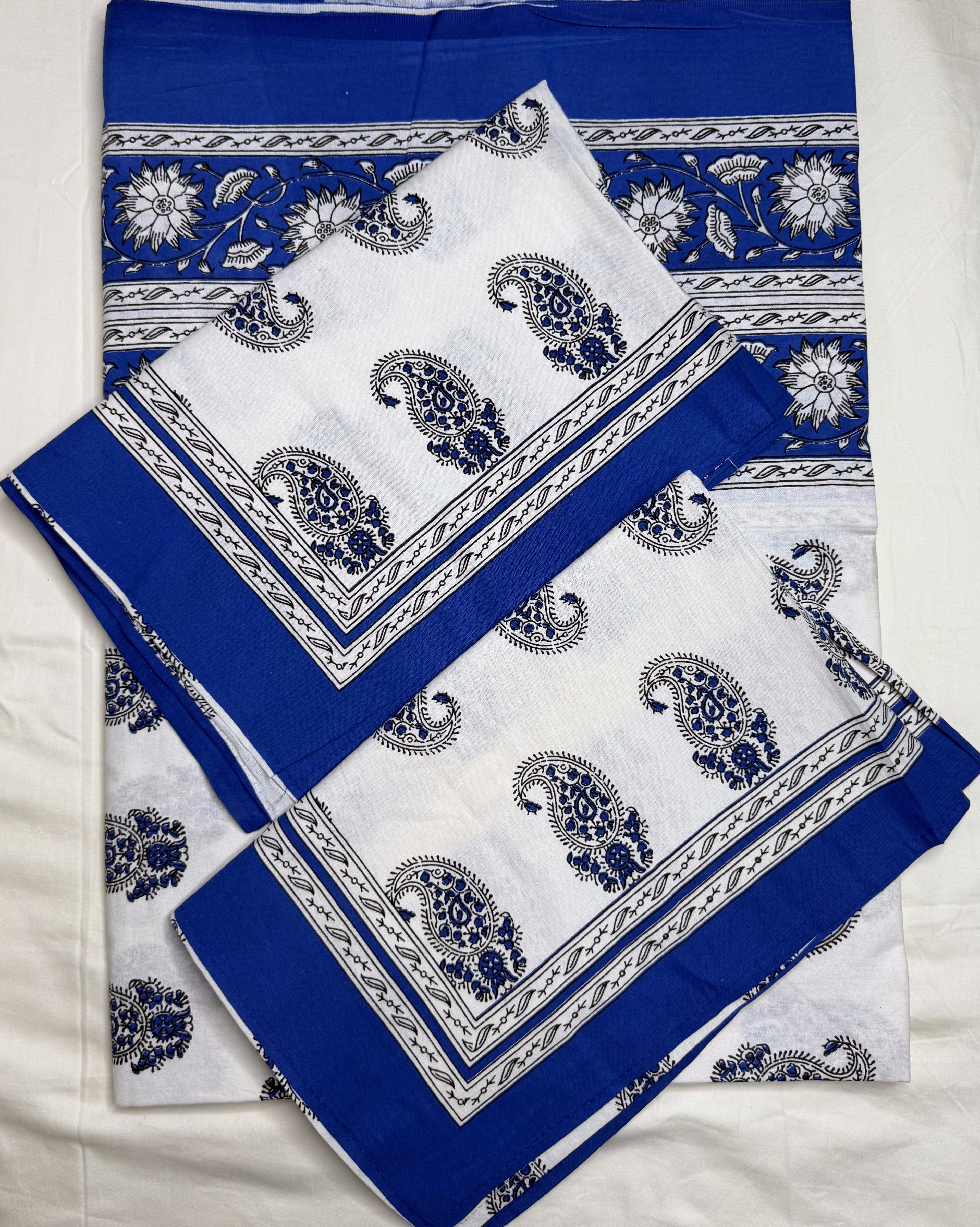 Royal Blue Paisley Garden King Size Bedsheet (100 x 108) - Pure Cotton