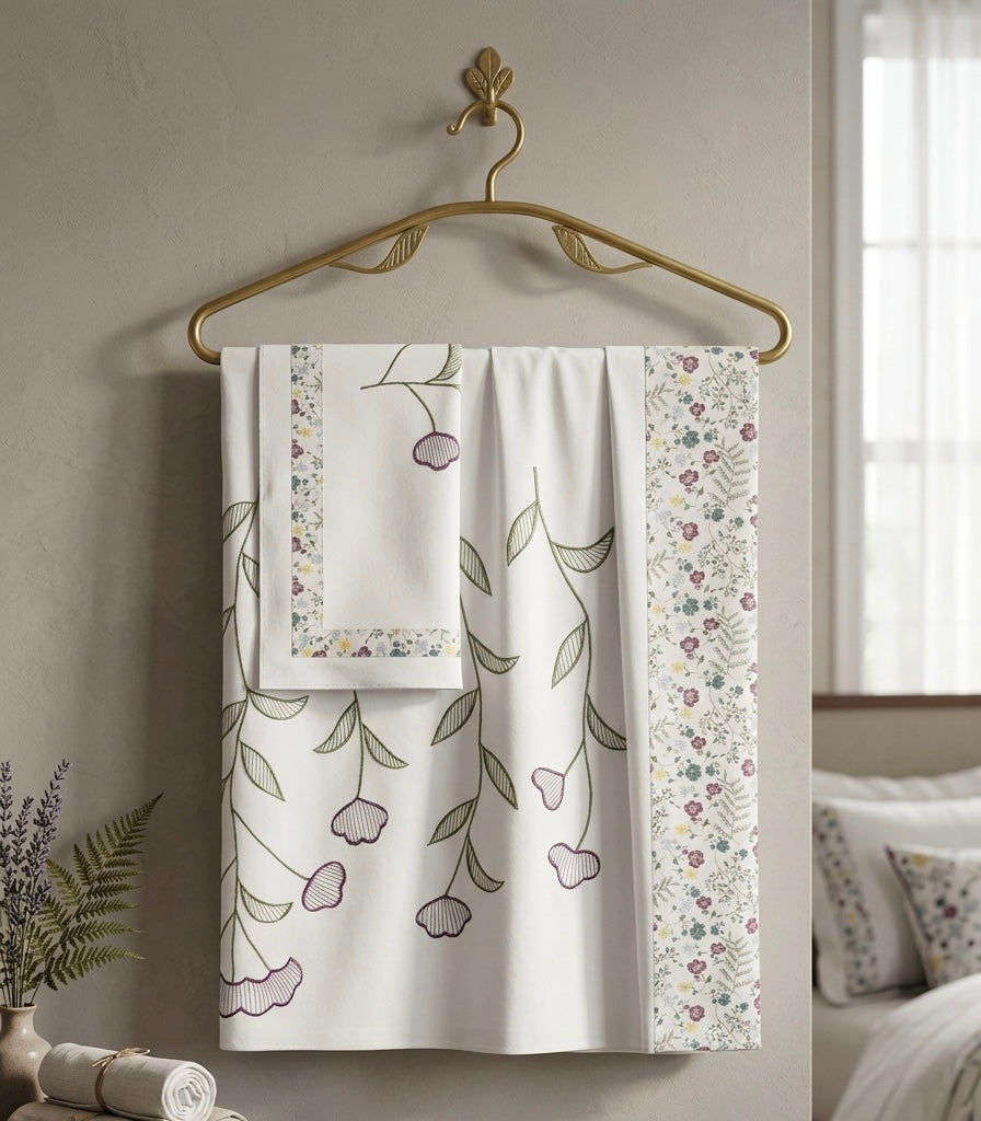 Lavender Vine Designer Super King Size Bedsheet - Pure Cotton (108 x 108 inches)