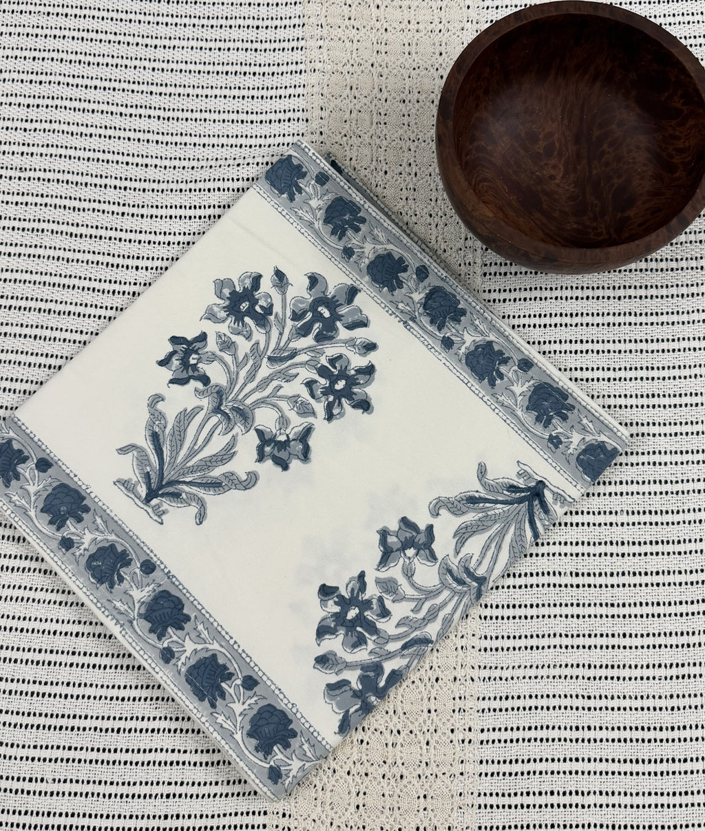 Indigo Floral Handblock Printed Table Runner - Pure Cotton (13 x 72 inches)