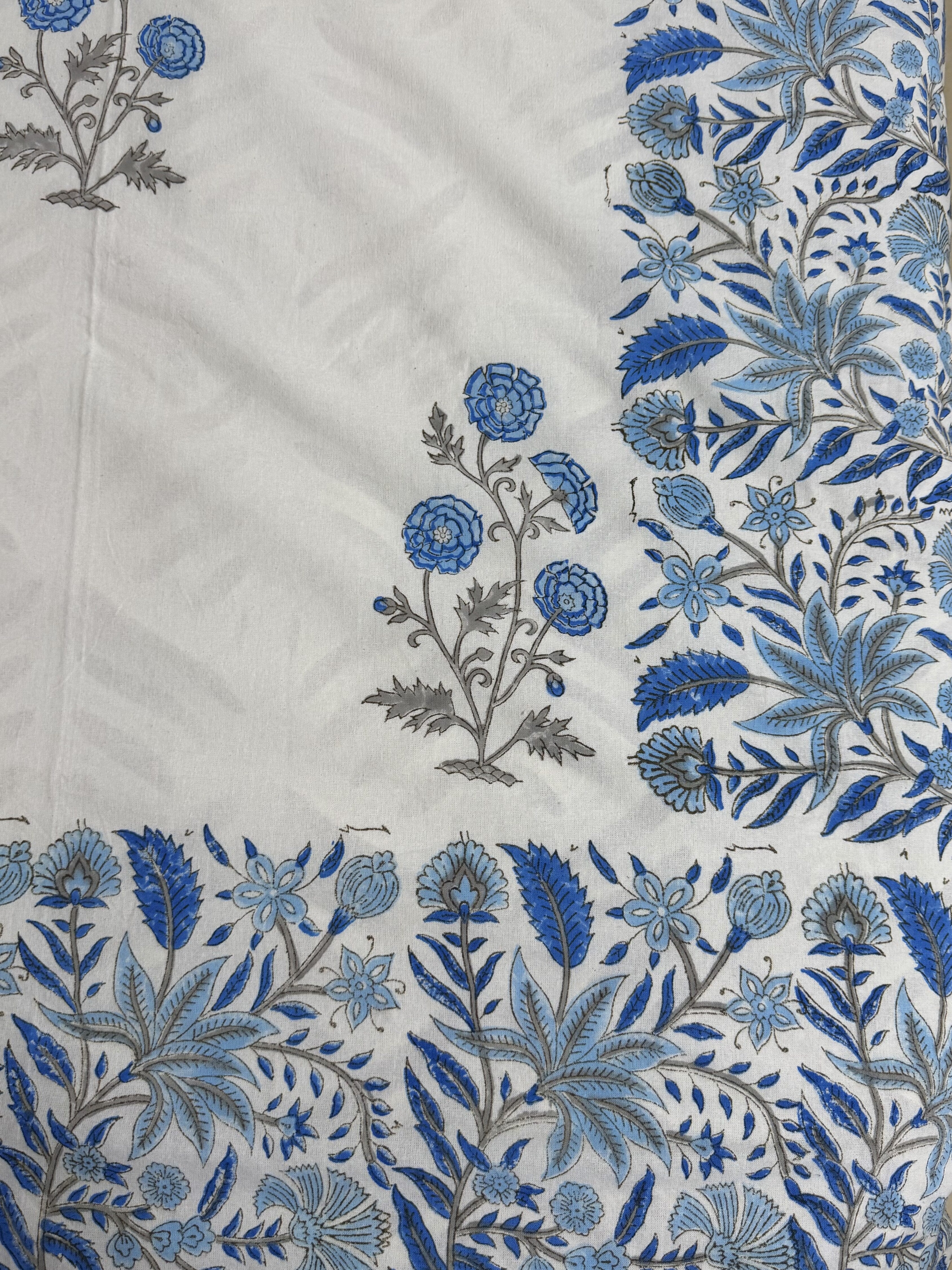Blue Handblock Procion Print King Size Bedsheet - Pure Cotton - 108 x 108 inches