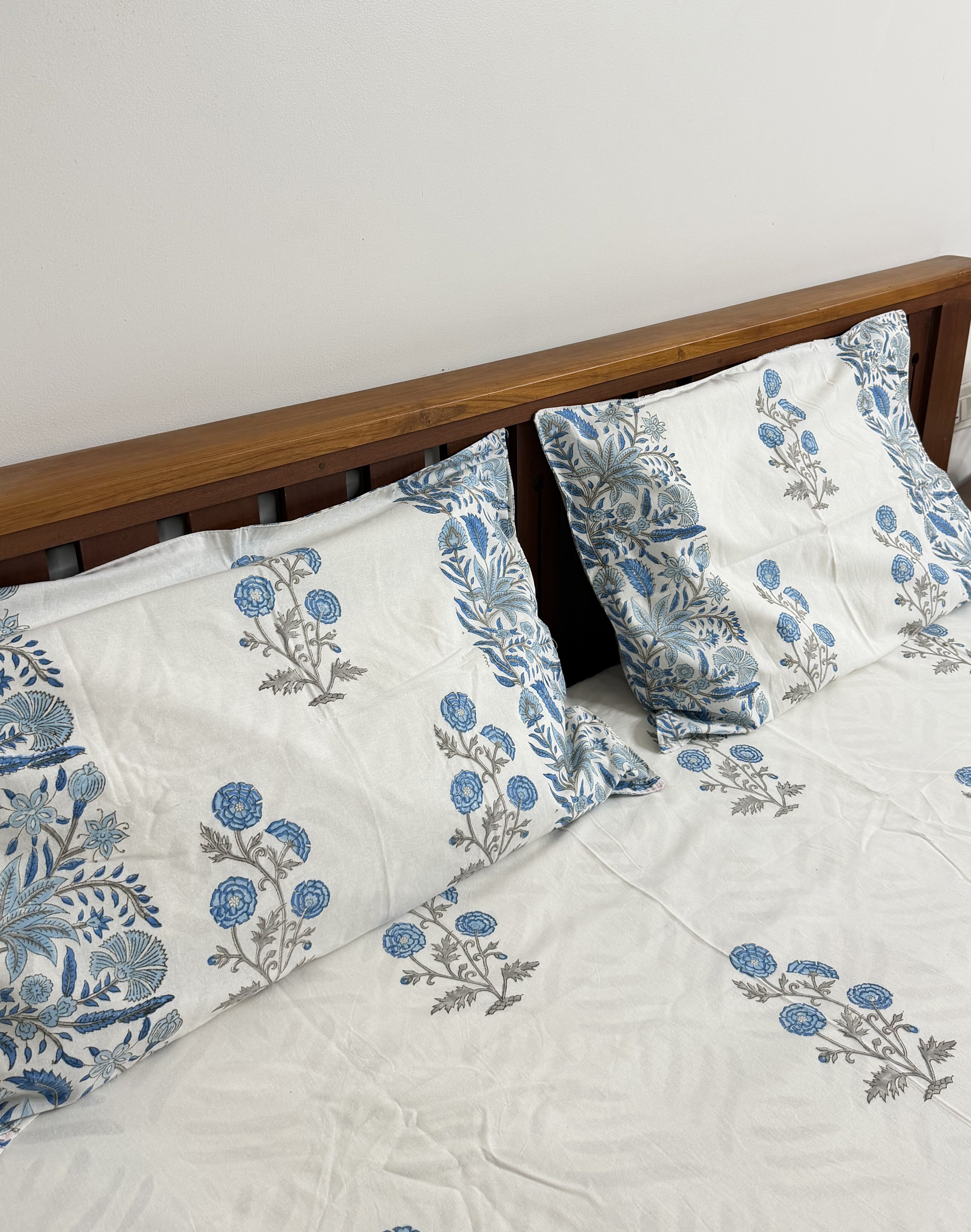 Blue Handblock Procion Print King Size Bedsheet - Pure Cotton - 108 x 108 inches
