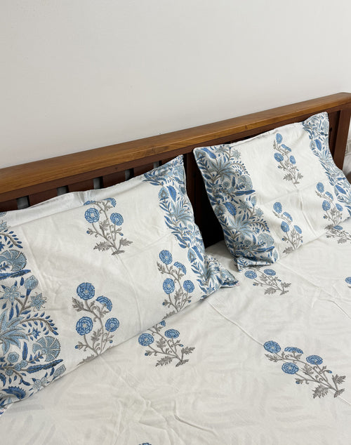 Blue Handblock Procion Print King Size Bedsheet - Pure Cotton - 108 x 108 inches
