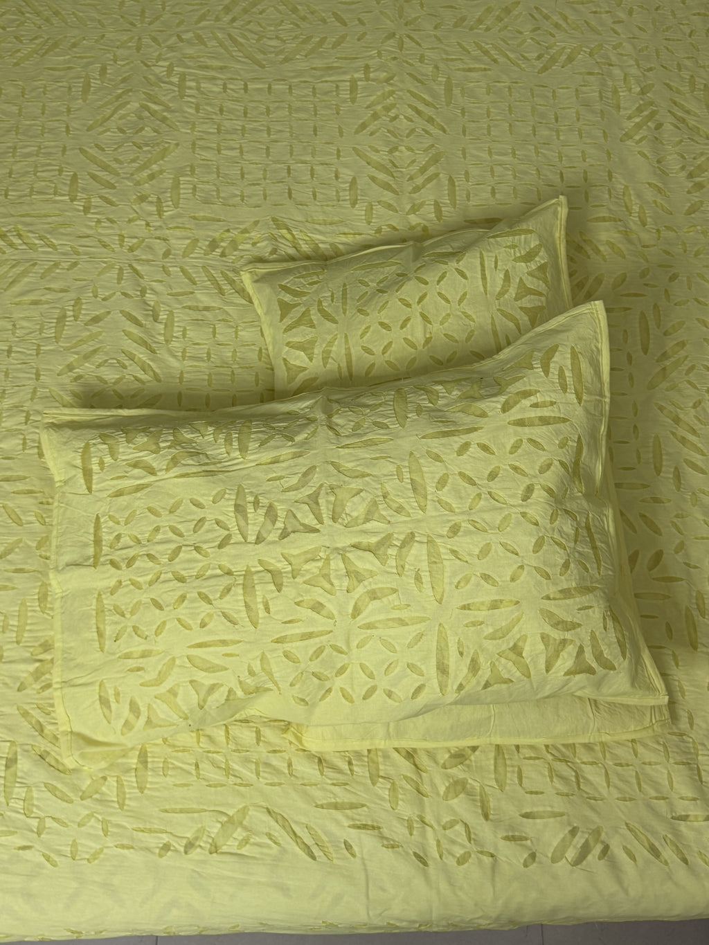 Yellow Appliqué Queen Size Bedsheet – Pure Cotton - 90 x 108 inches