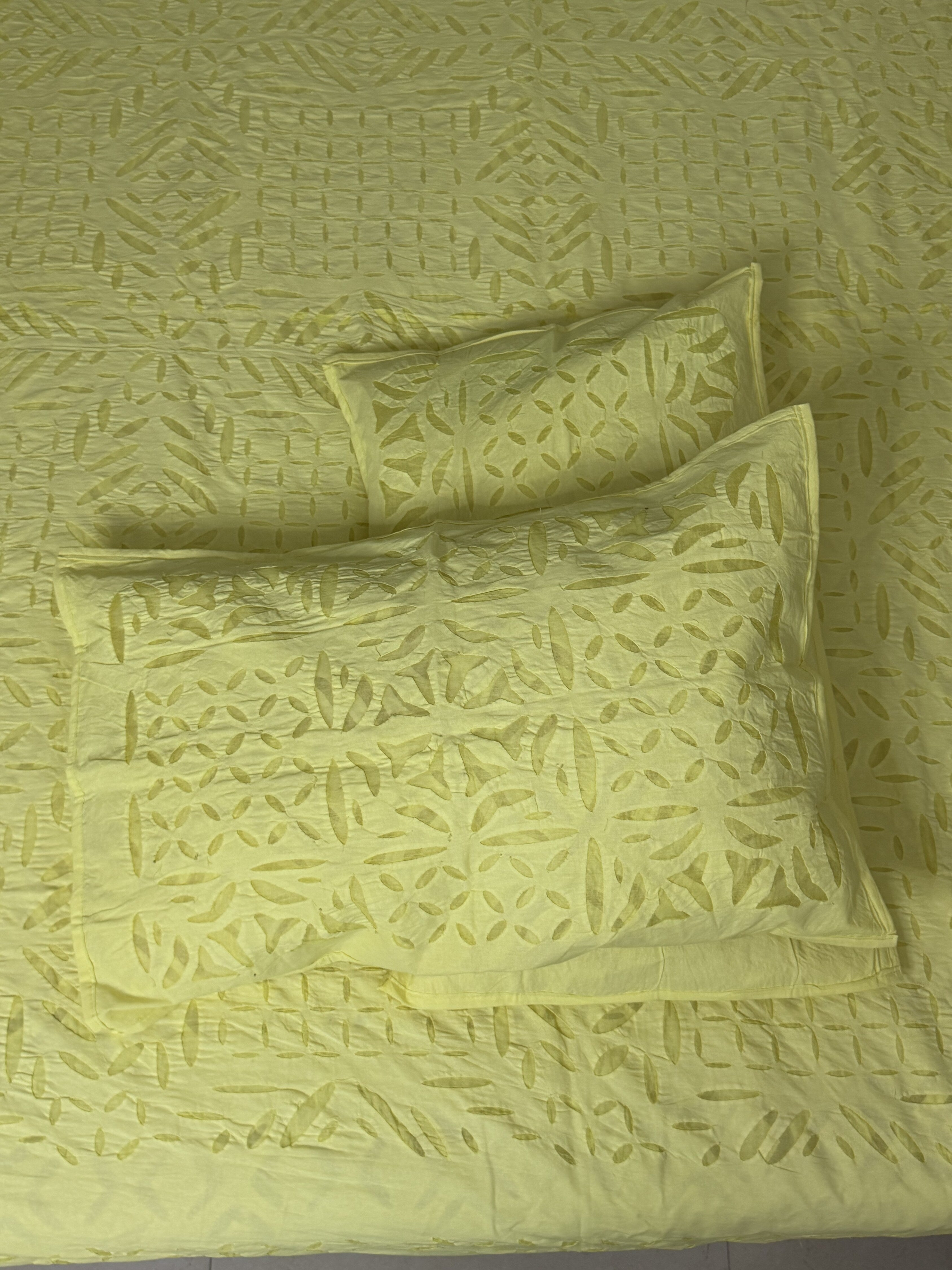 Yellow Appliqué Queen Size Bedsheet – Pure Cotton - 90 x 108 inches