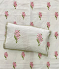 Pink Floral Motif King Size Bedsheet - Jaipuri Pure Cotton (100 x 108 inches)
