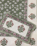 Green Floral Border King Size Bedsheet - Jaipuri Pure Cotton (100 x 108 inches)