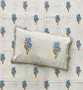 Blue Floral Motif King Size Bedsheet - Jaipuri Pure Cotton (100 x 108 inches)
