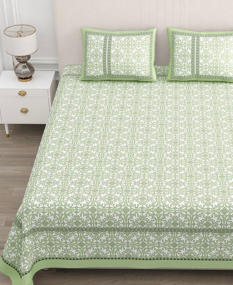 Olive Heritage Garden King Size Bedsheet (100 x 108) - Pure Cotton