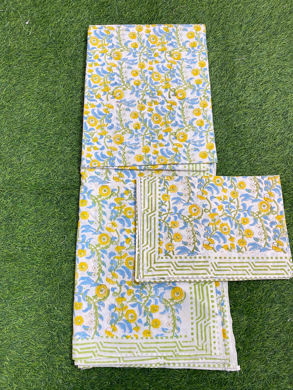 Sunflower Vine Handblock King Size Bedsheet (108 x 108) - Pure Cotton