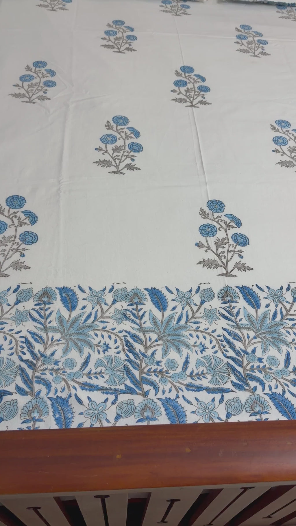 Blue Handblock Procion Print King Size Bedsheet - Pure Cotton - 108 x 108 inches