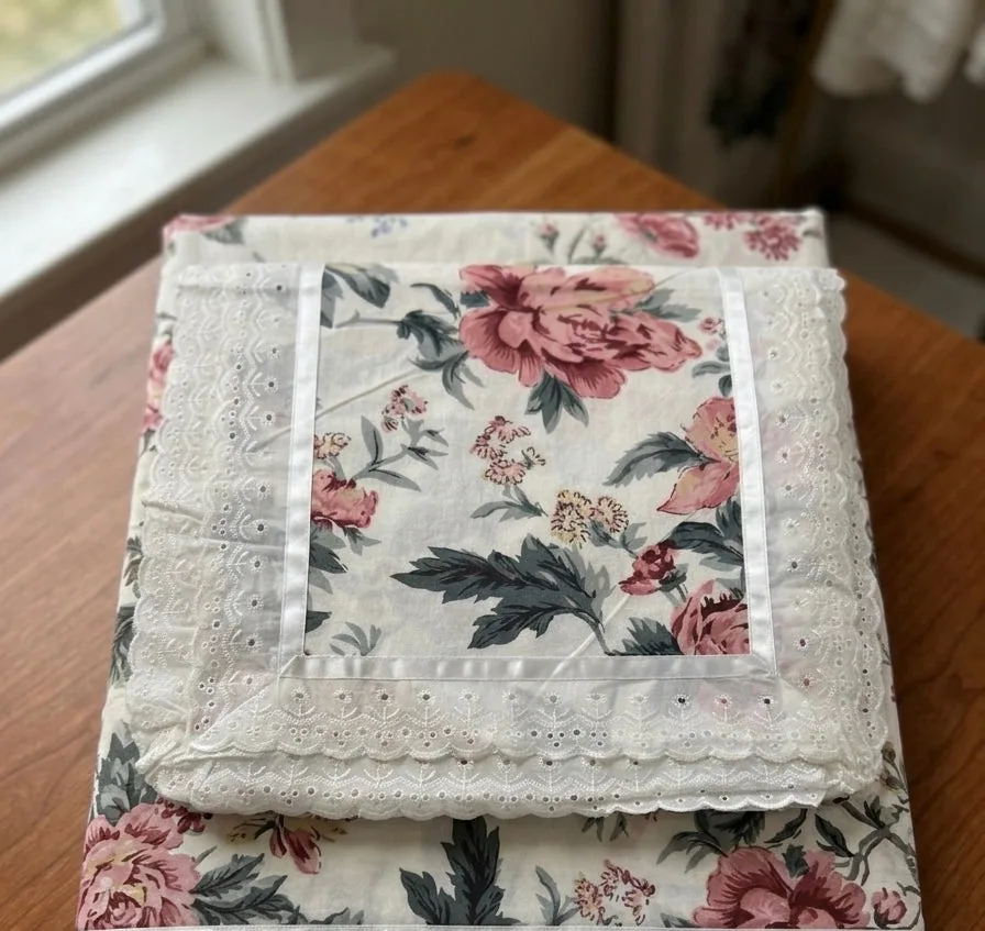 Full view of blush floral bedsheet