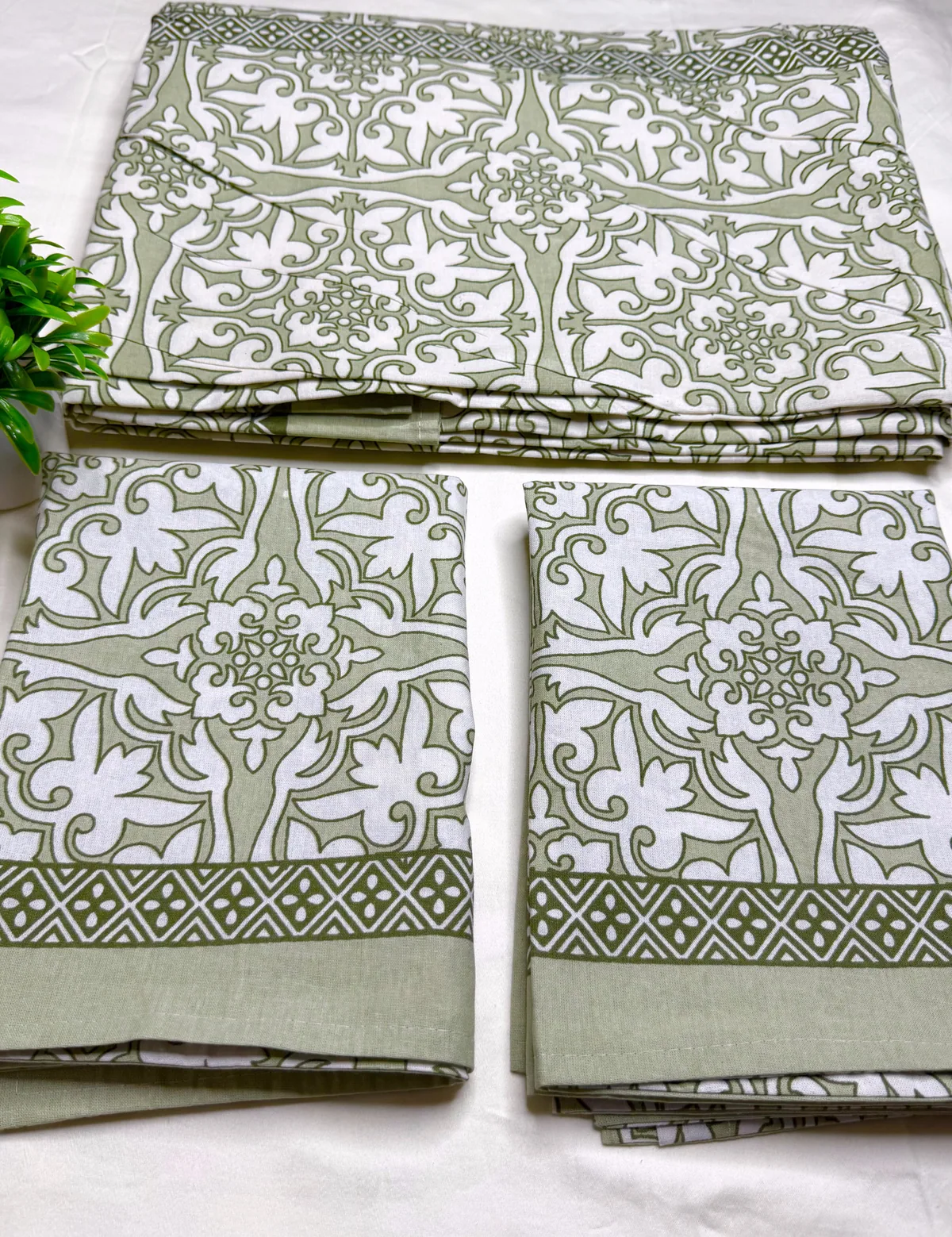 View 2 of olive floral bedsheet