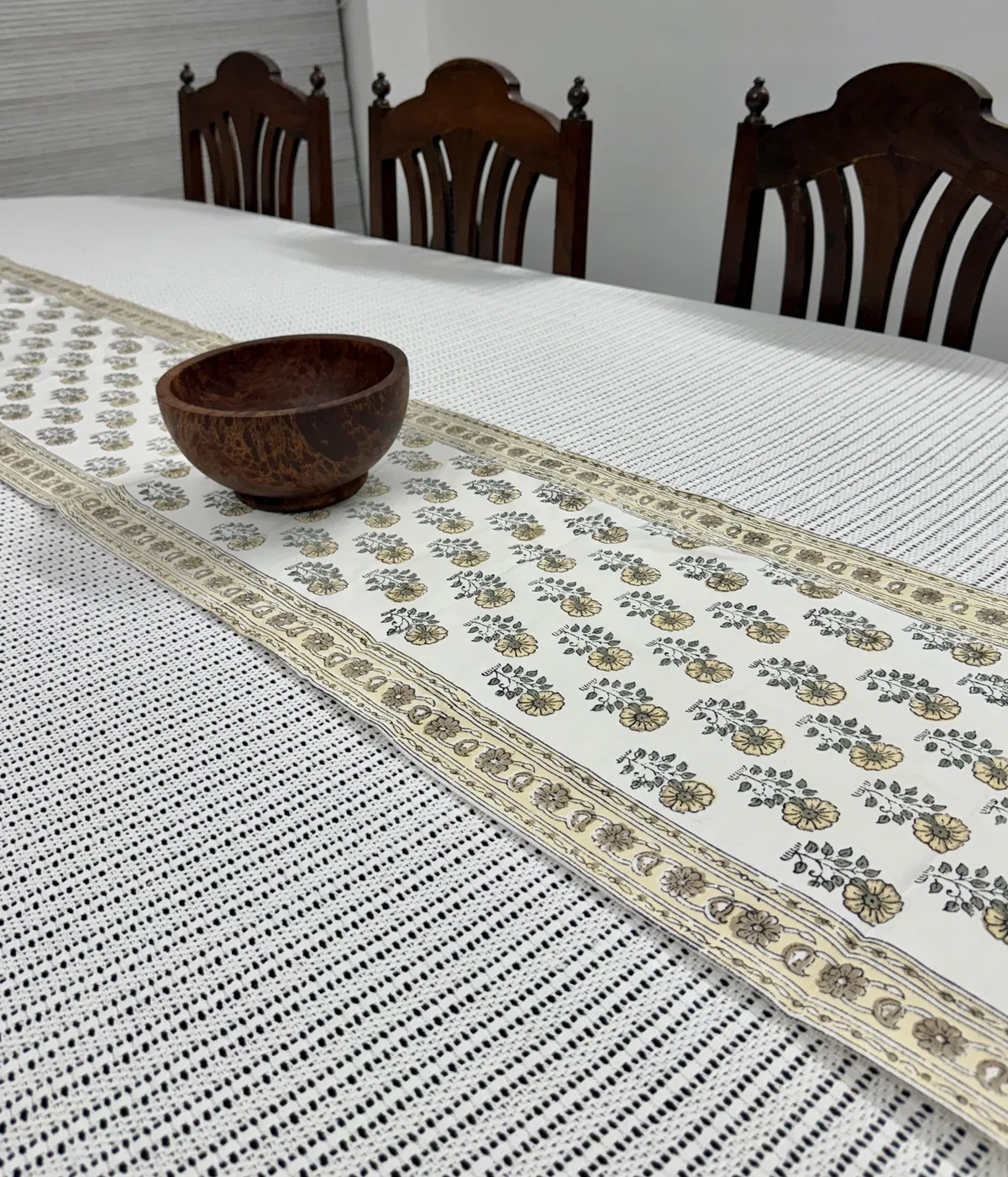 View 2 of yellow floral table runner
