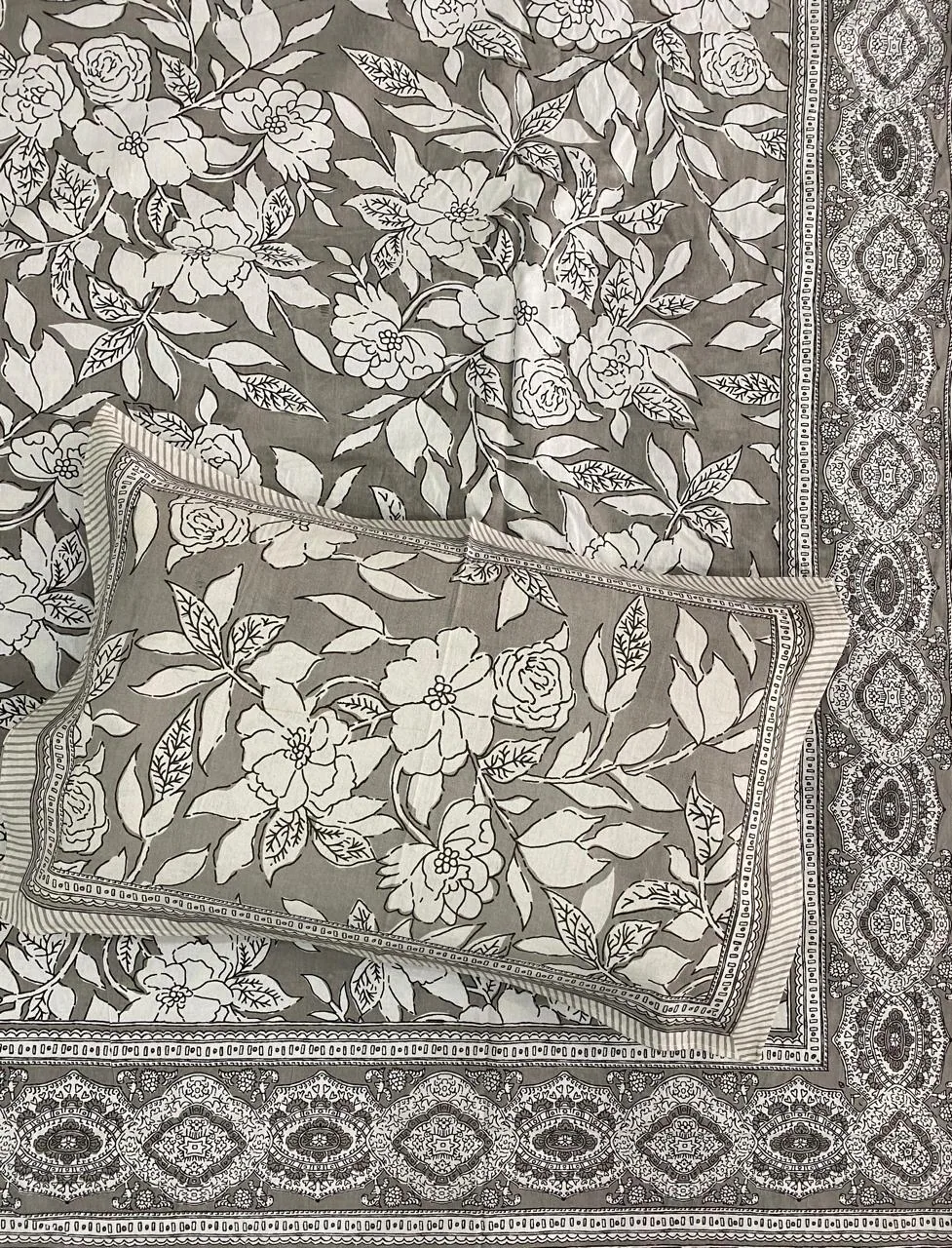Full view of ash floral bedsheet