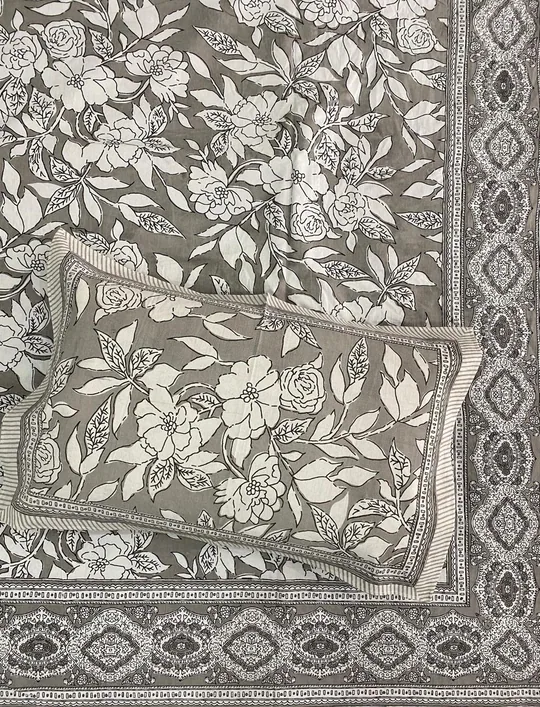 Full view of ash floral bedsheet