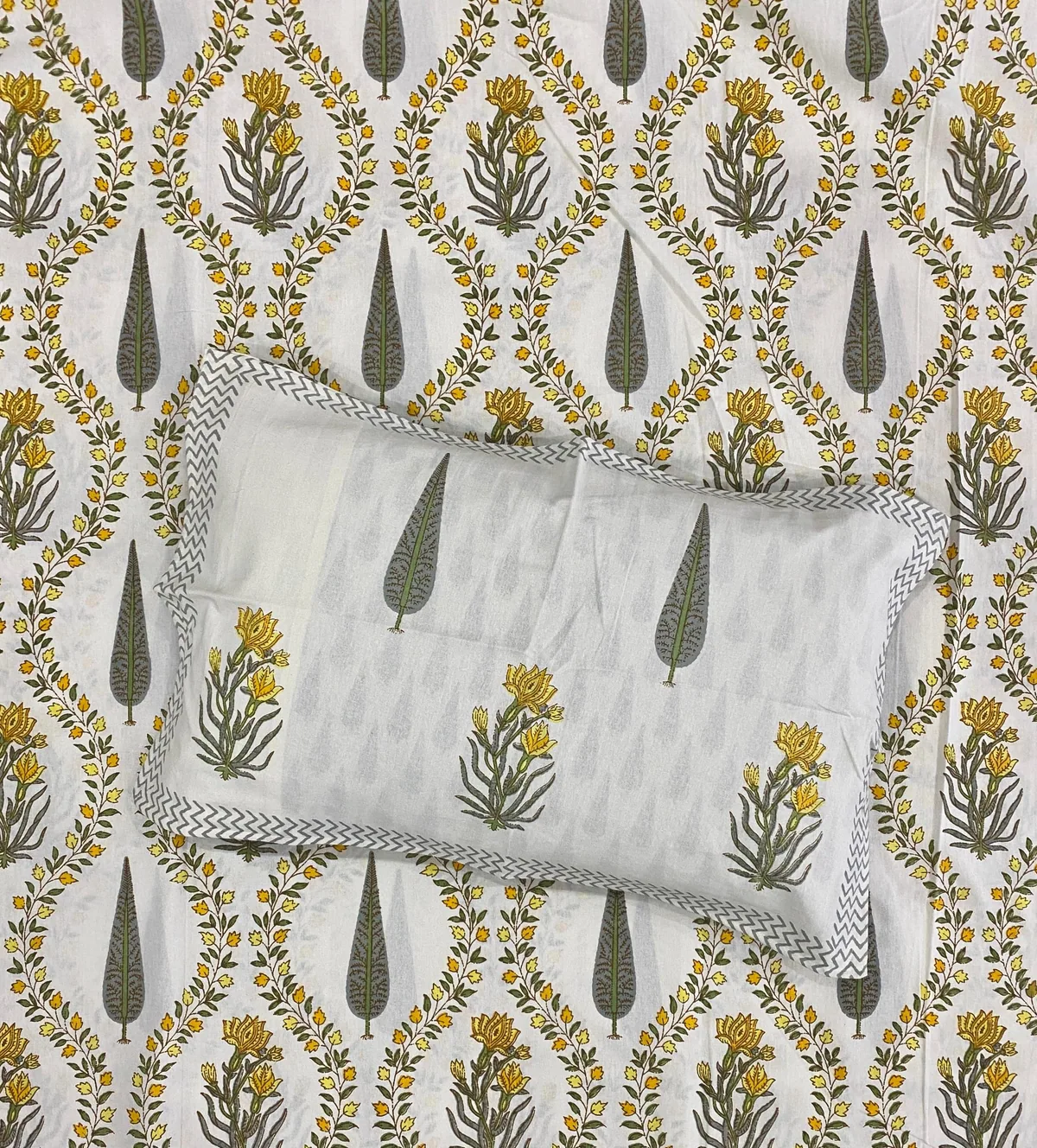 Full view of yellow lotus bedsheet