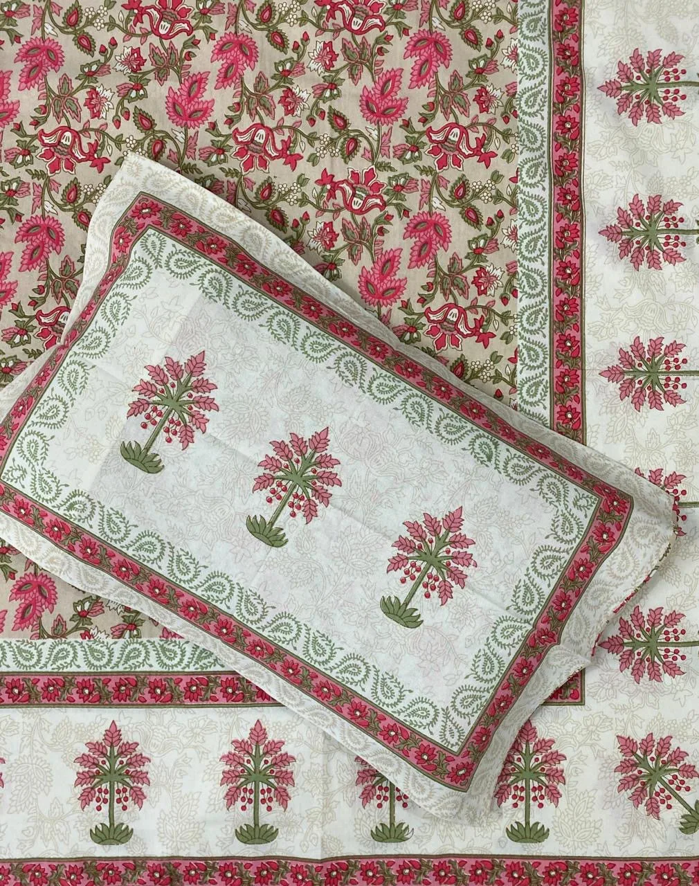Full view of pink floral bedsheet