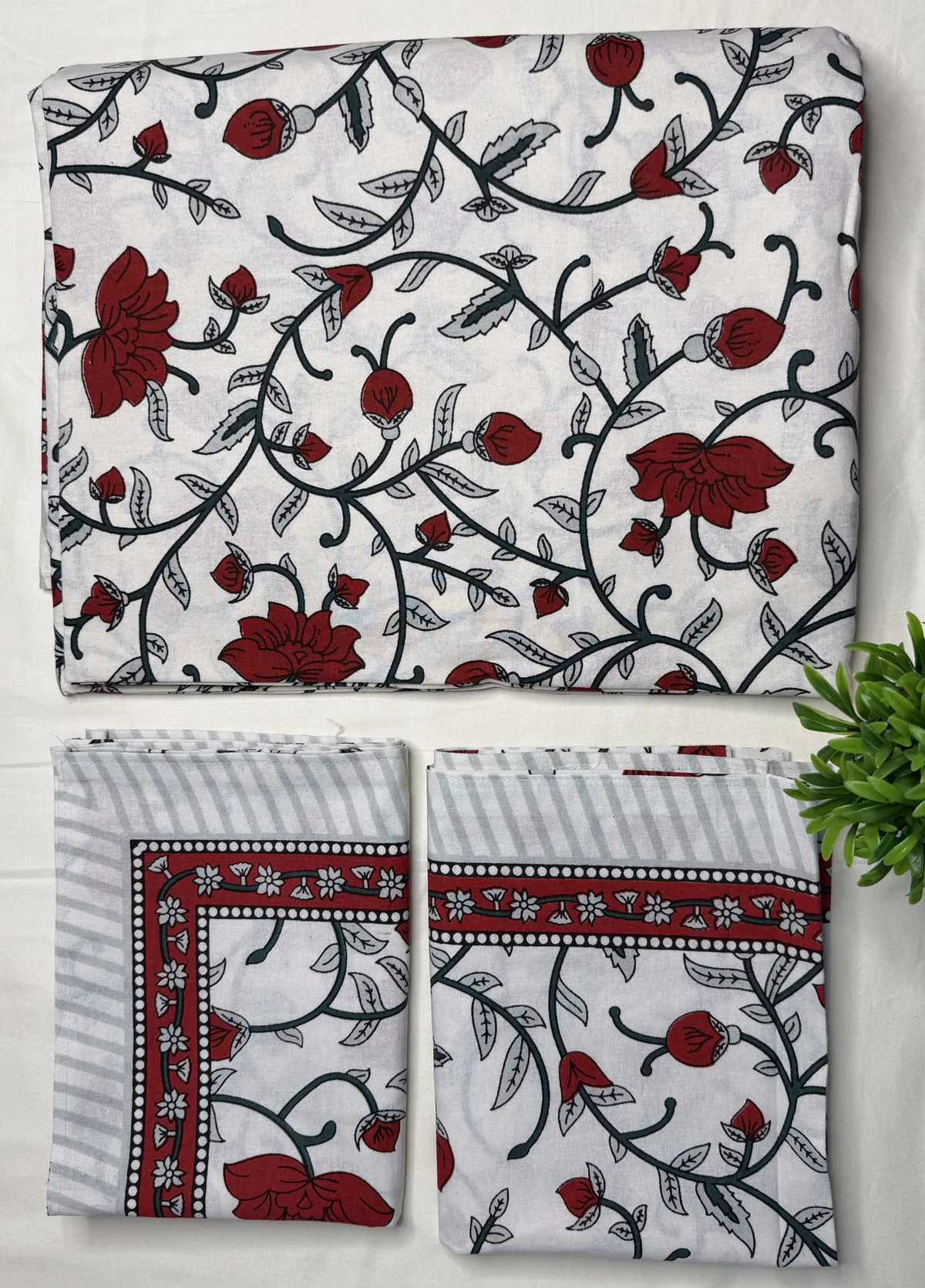 Full view 1 of crimson floral bedsheet