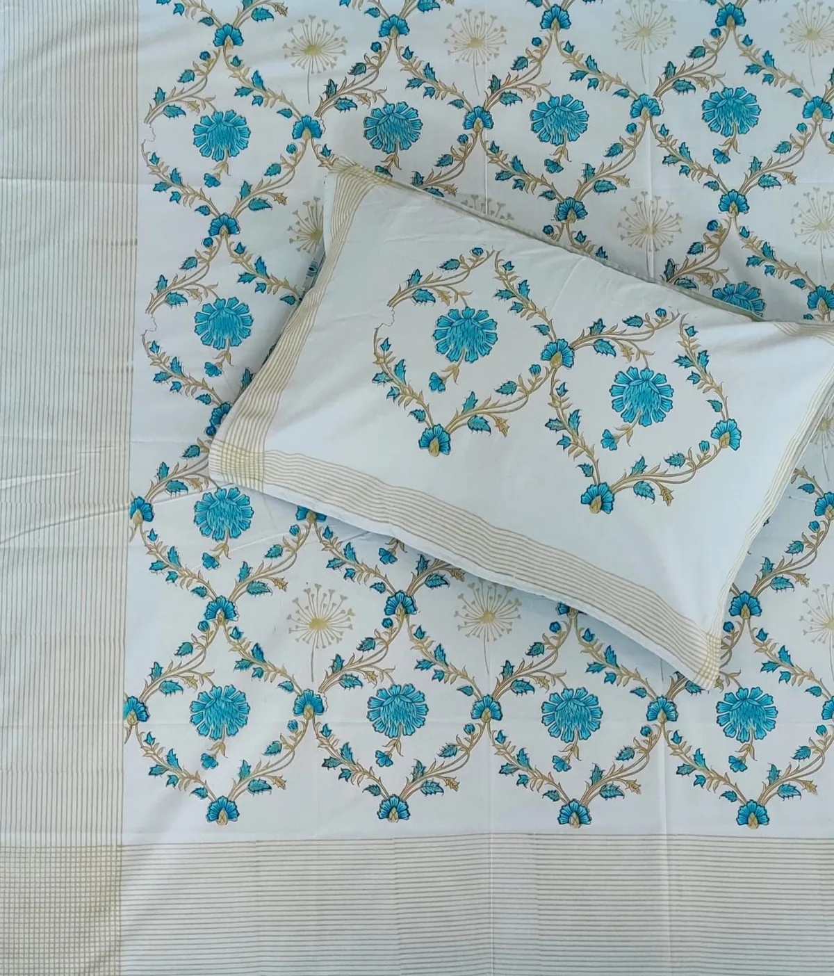Full view of indigo sunflower bedsheet