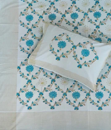 Full view of indigo sunflower bedsheet