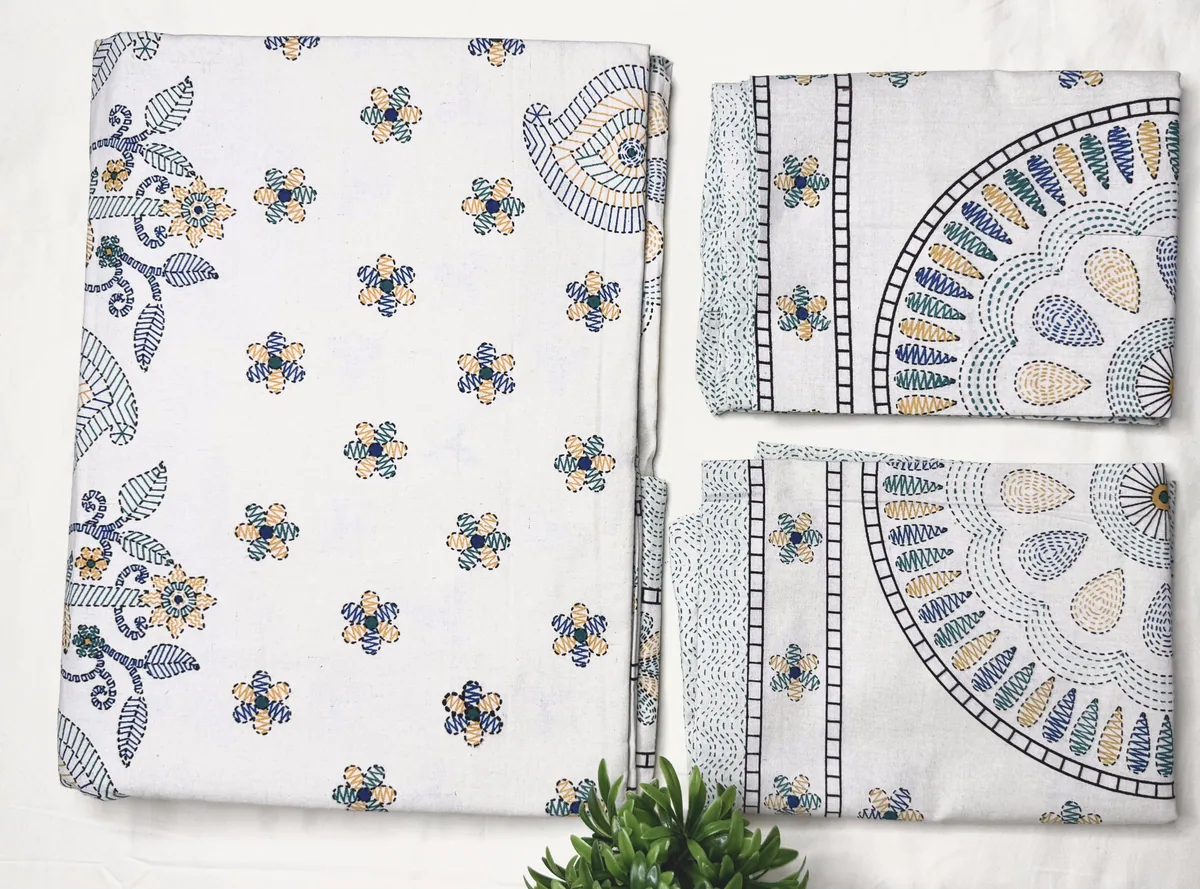 Full view 1 of teal floral bedsheet
