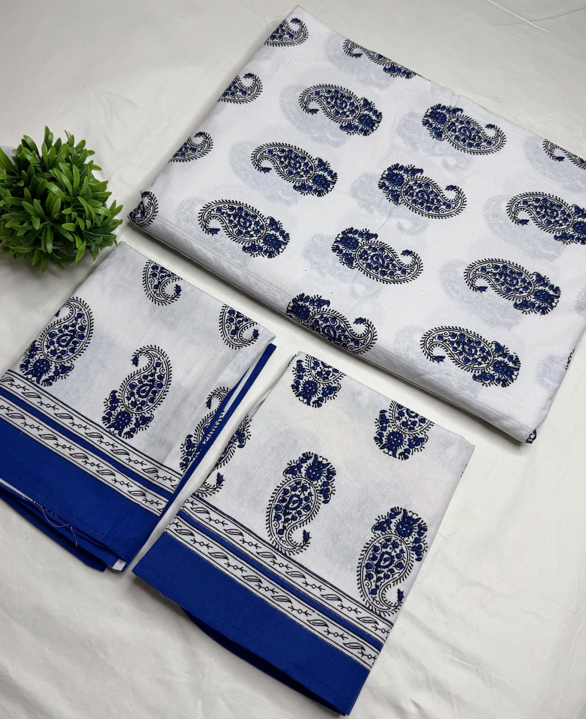 Full view 1 of blue paisley bedsheet