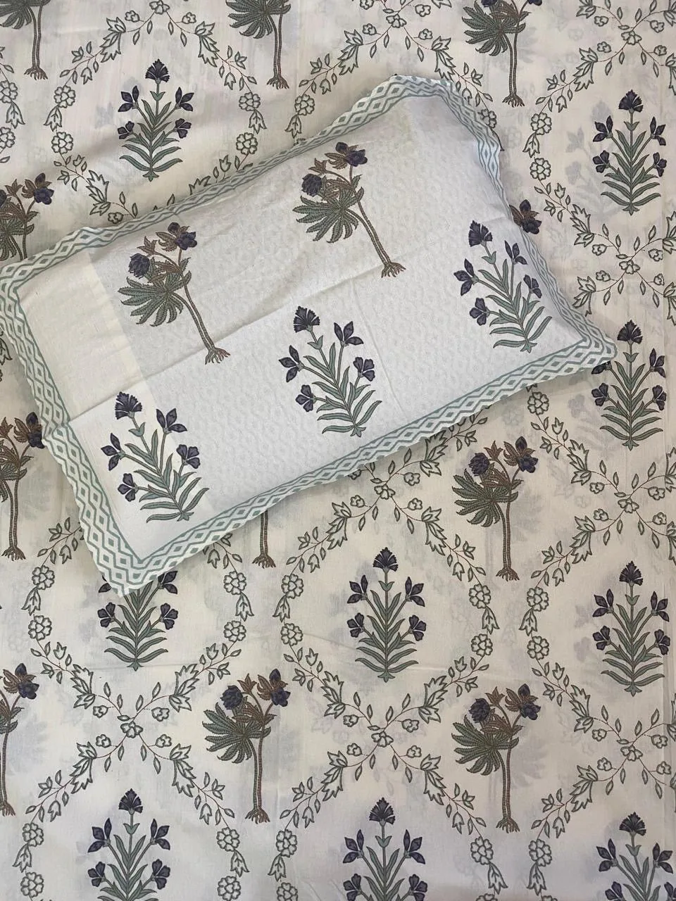 Full view of indigo floral bedsheet