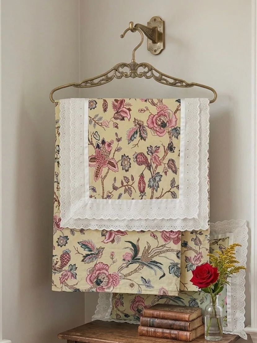 Full view of yellow floral bedsheet