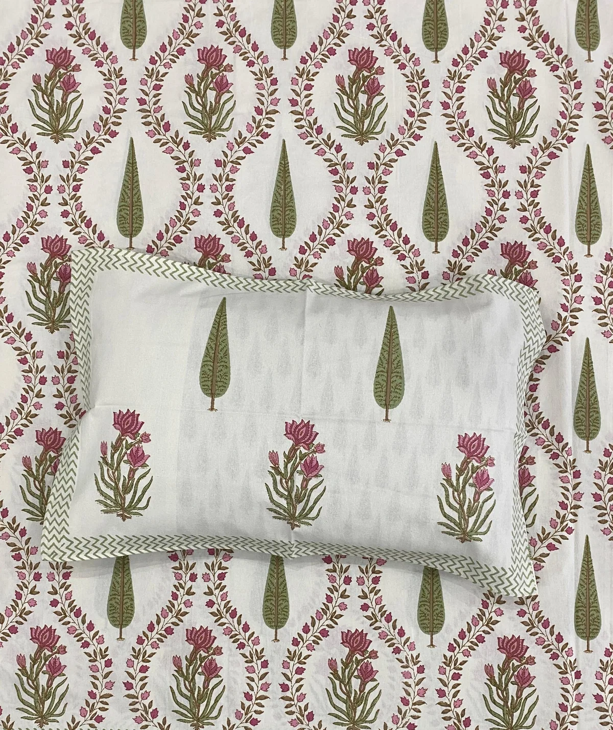 Full view of pink lotus bedsheet