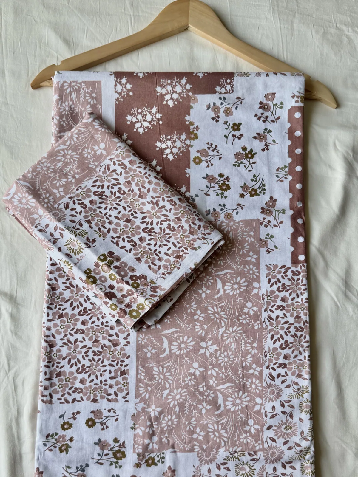 Full view of mocha floral bedsheet