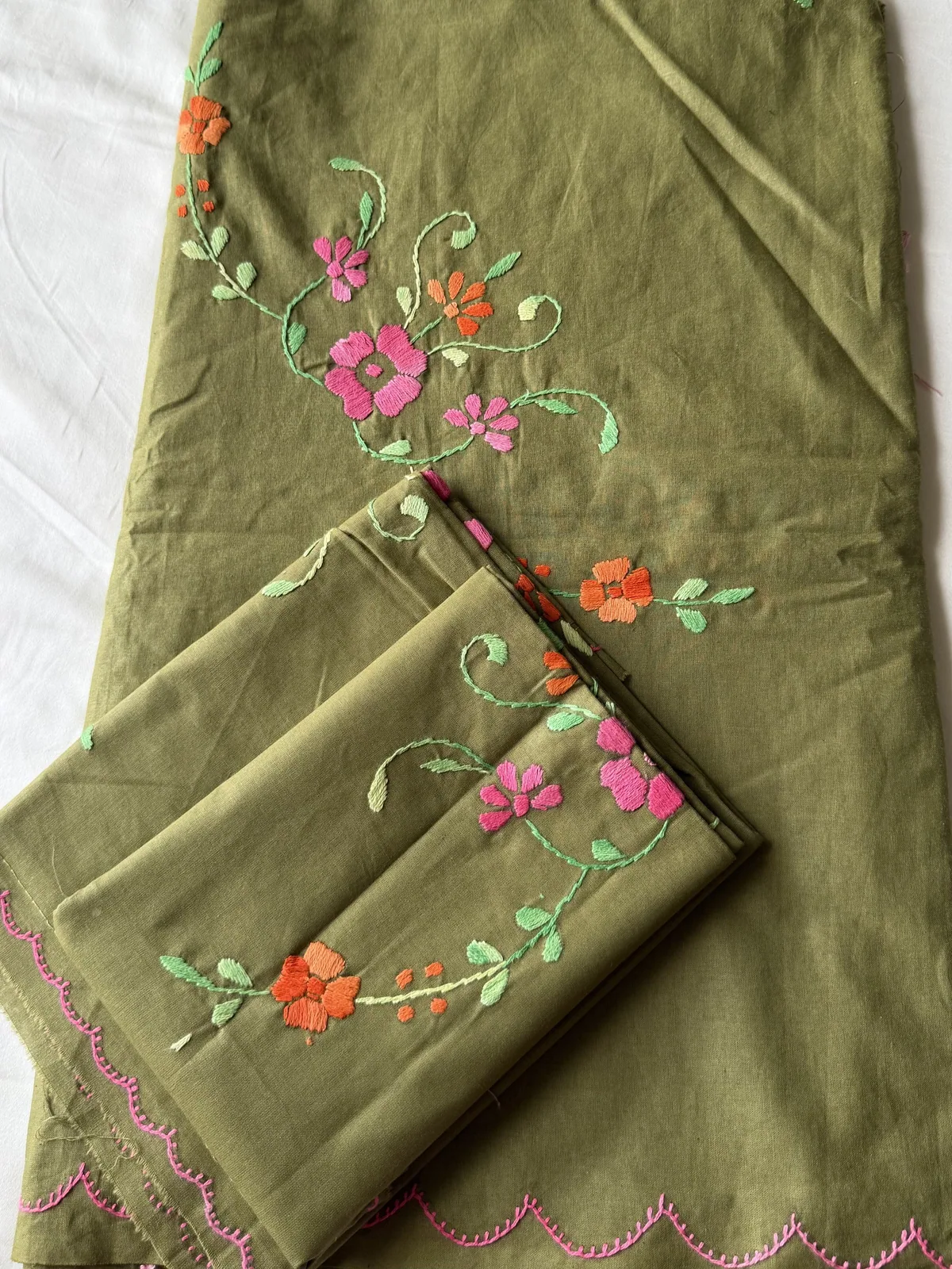 Full view 1 of olive floral bedsheet