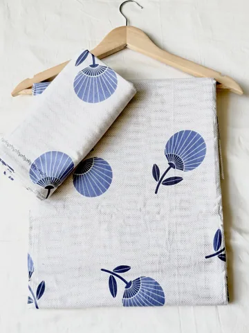 Full view of blue floral bedsheet