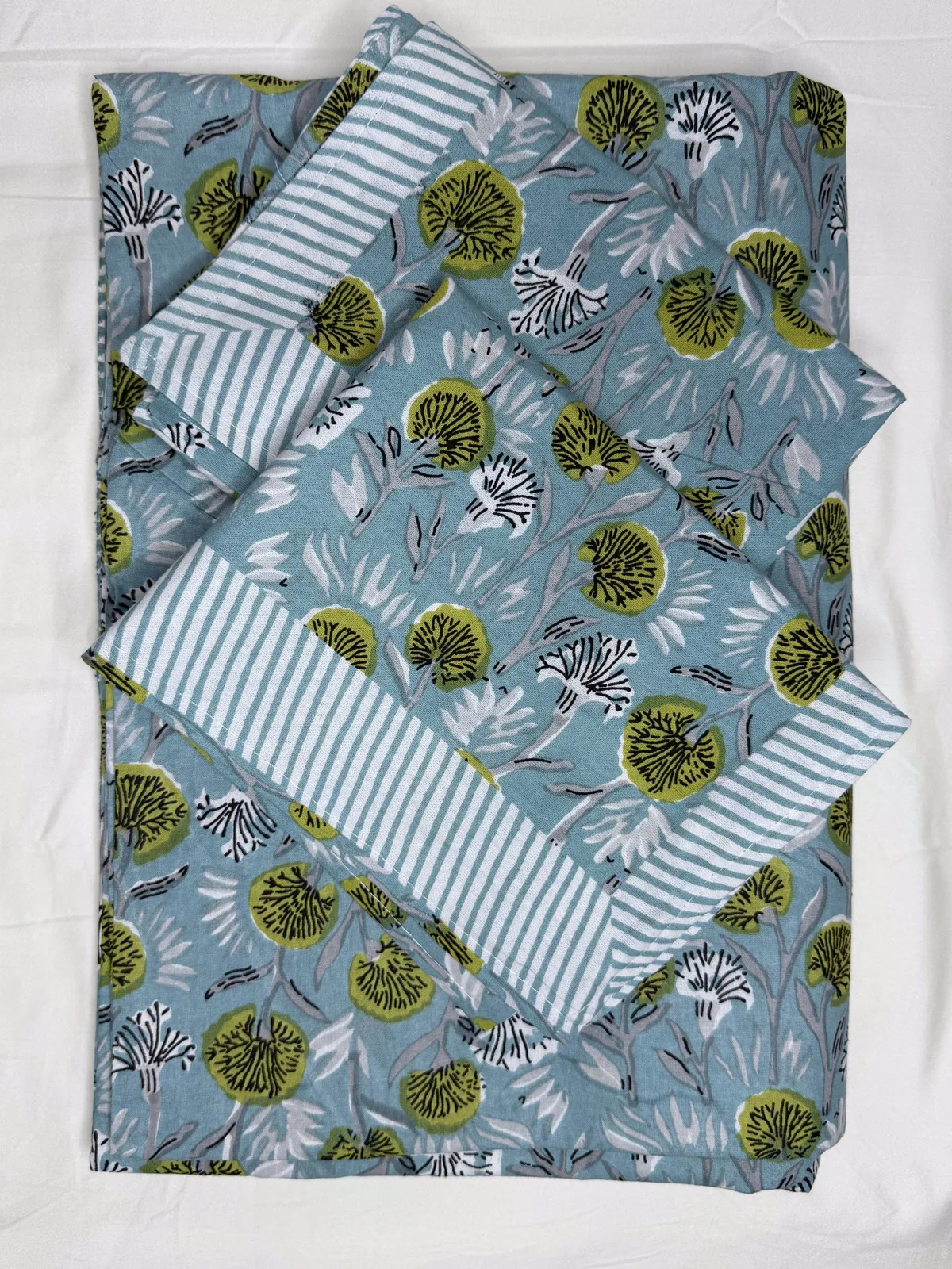 Full view 1 of blue floral bedsheet