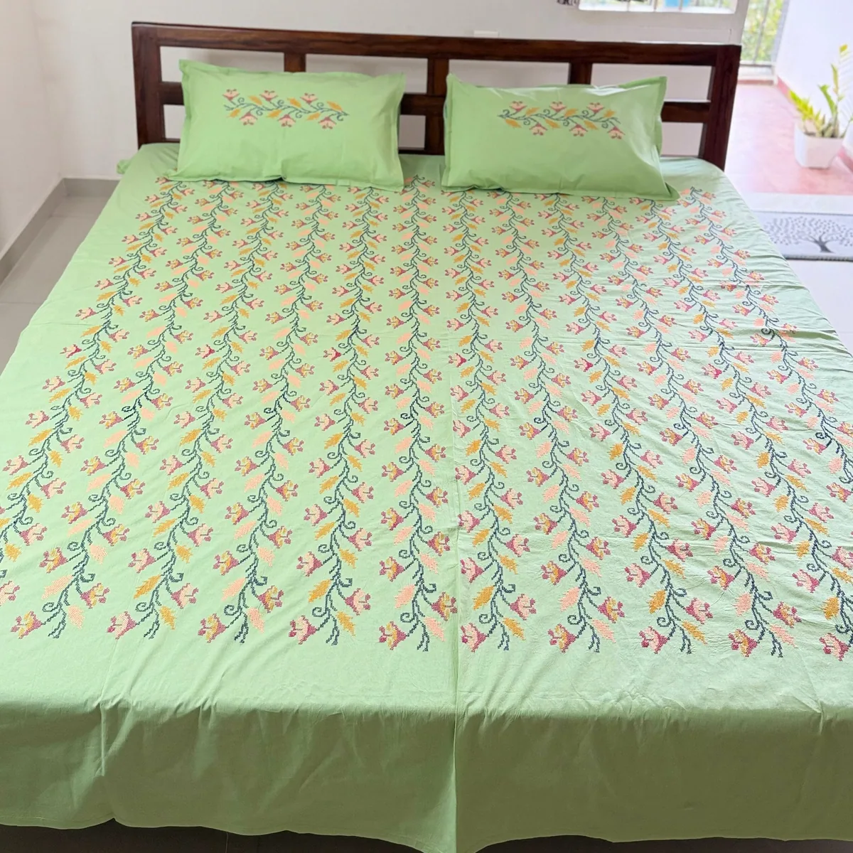 View 5 of green floral bedsheet