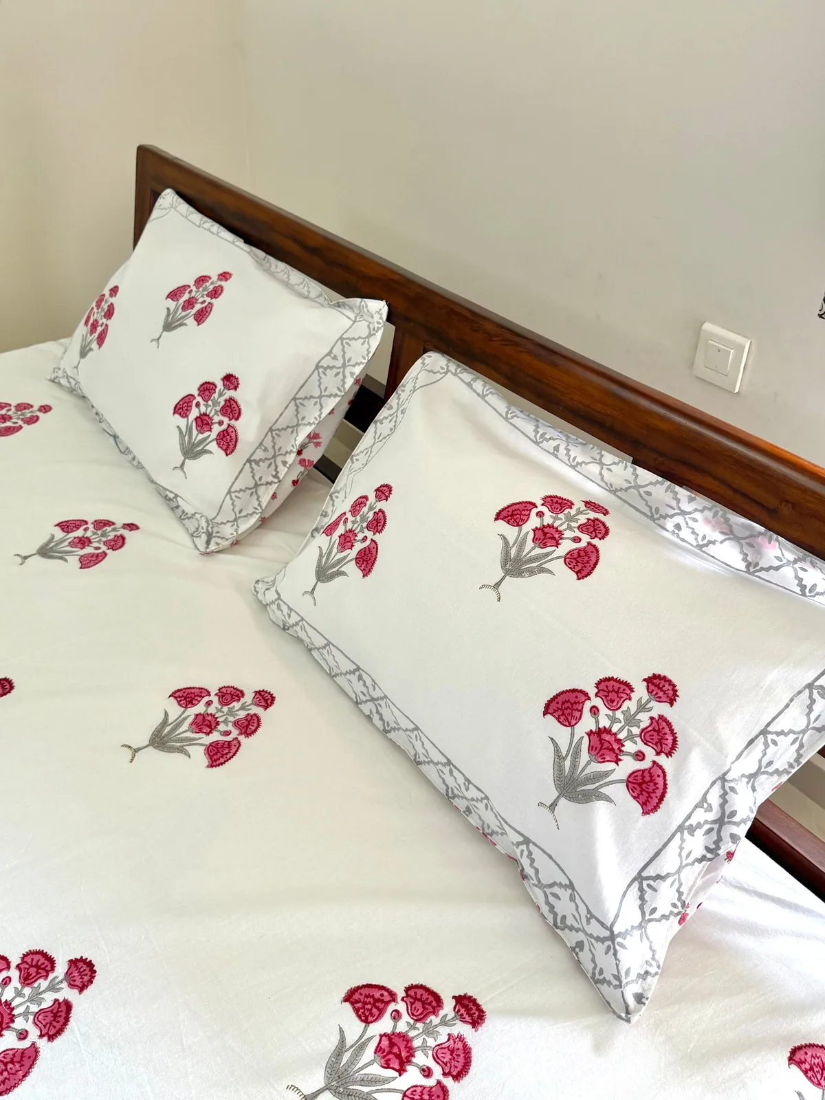 Full view 1 of pink floral bedsheet